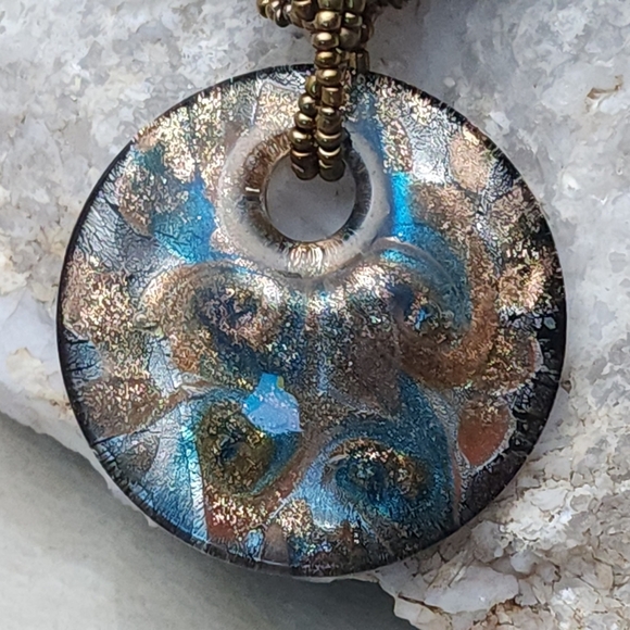 Multistrand Teal and Bronze Beaded Pendant Necklace - Picture 9 of 11